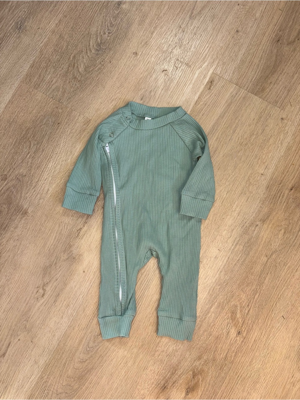 Sage Green Ribbed Zipper Baby One-Piece